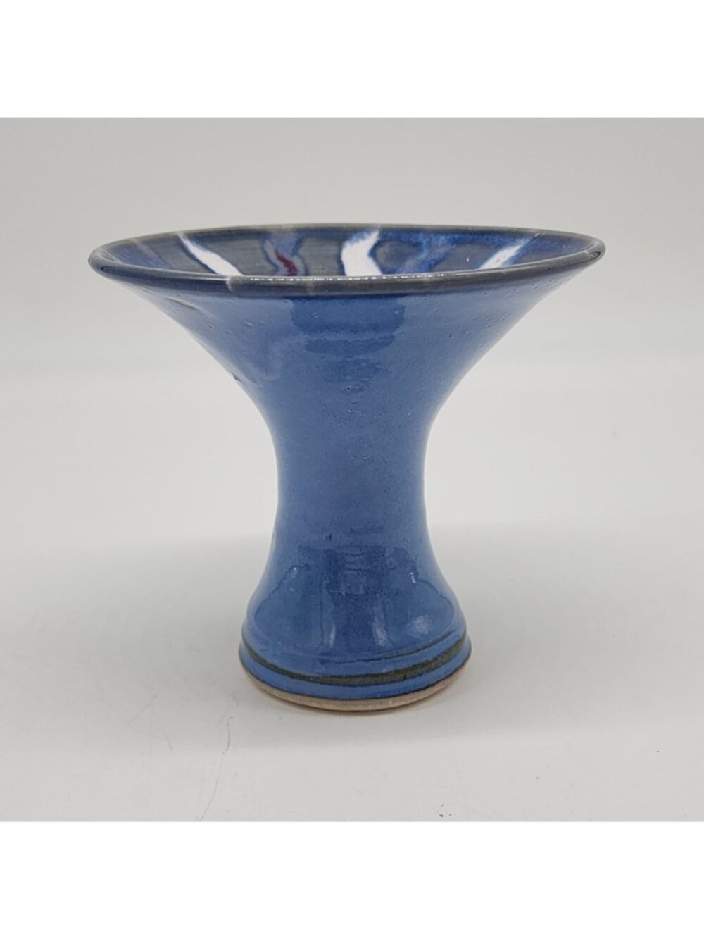 Handmade Blue Ceramic Candle Holder or Vase Unique White Drip Artist Signed - Picture 2 of 7